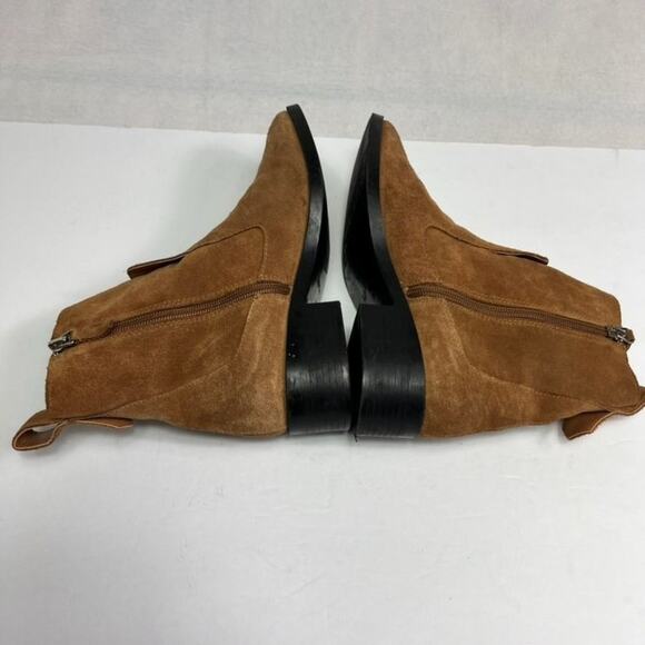 ZARA TRF SUEDE Booties 38 Camel Brown Ankle Side Zip Closure Western Rodeo Boho - Picture 7 of 14